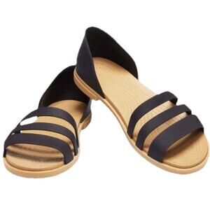 Crocs Iconic Comfort Tulum Flat Sandals Open Toe Strappy Casual In Black Size 8